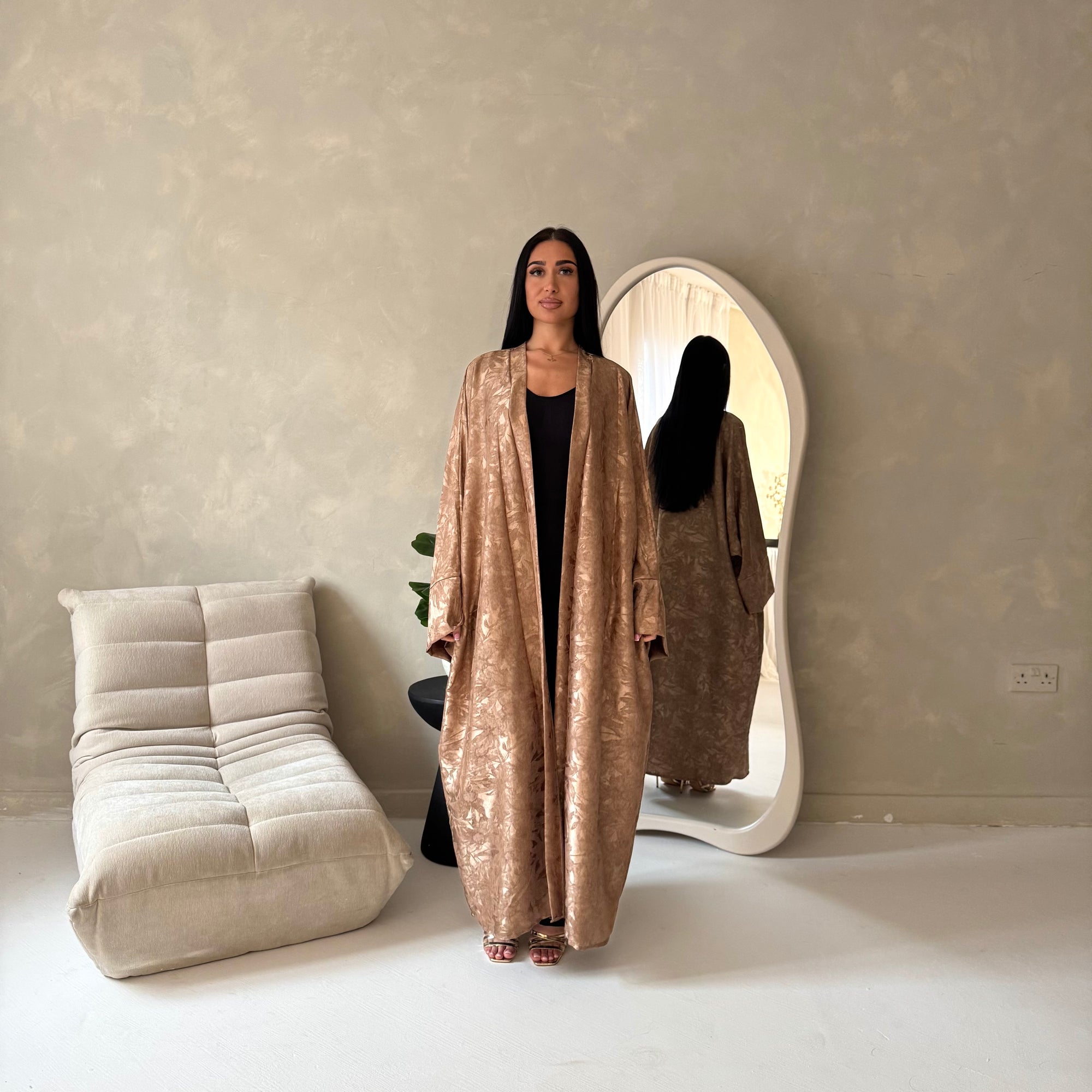 Nadia Mocha Floral Print Modest Abaya Jacket