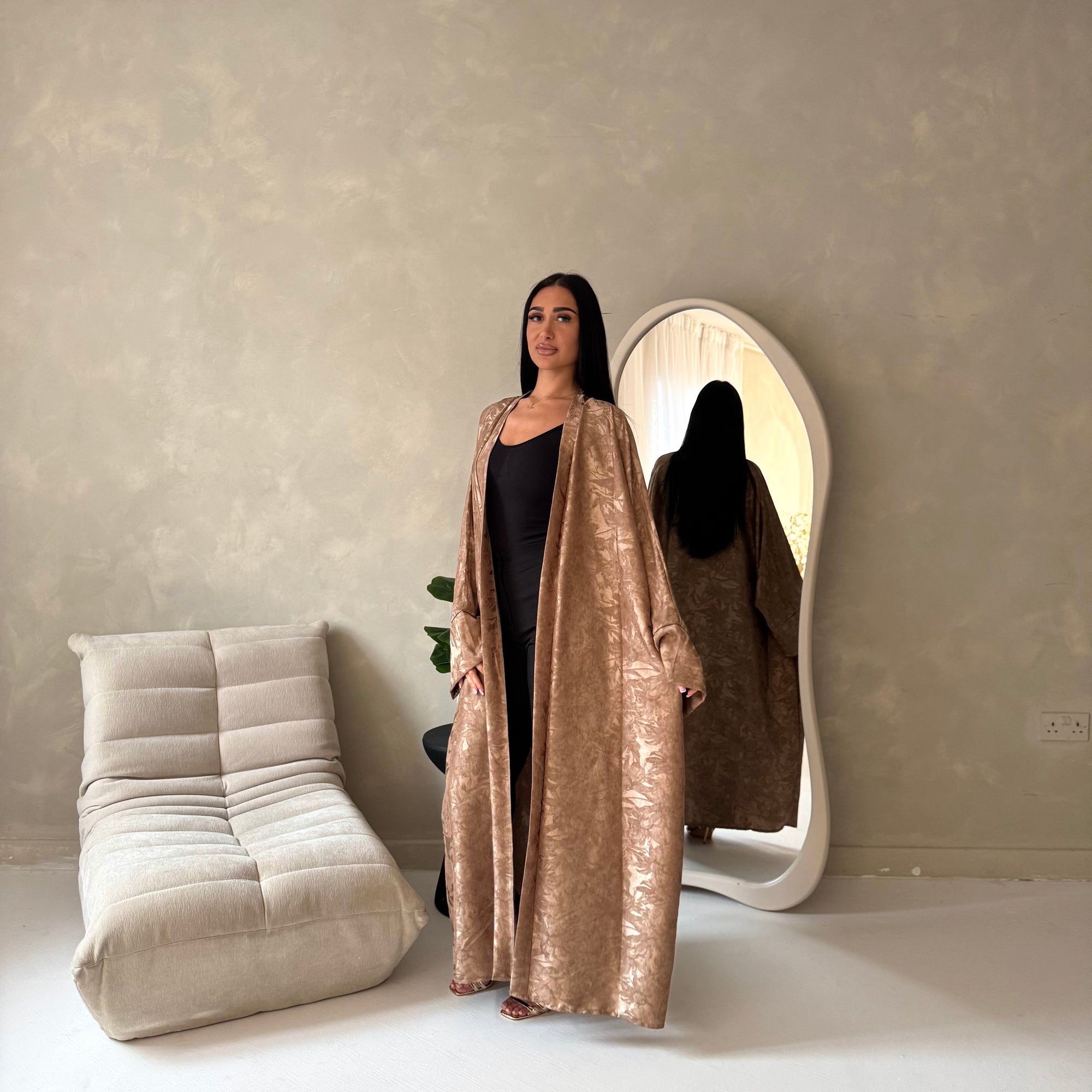 Nadia Mocha Floral Print Modest Abaya Jacket