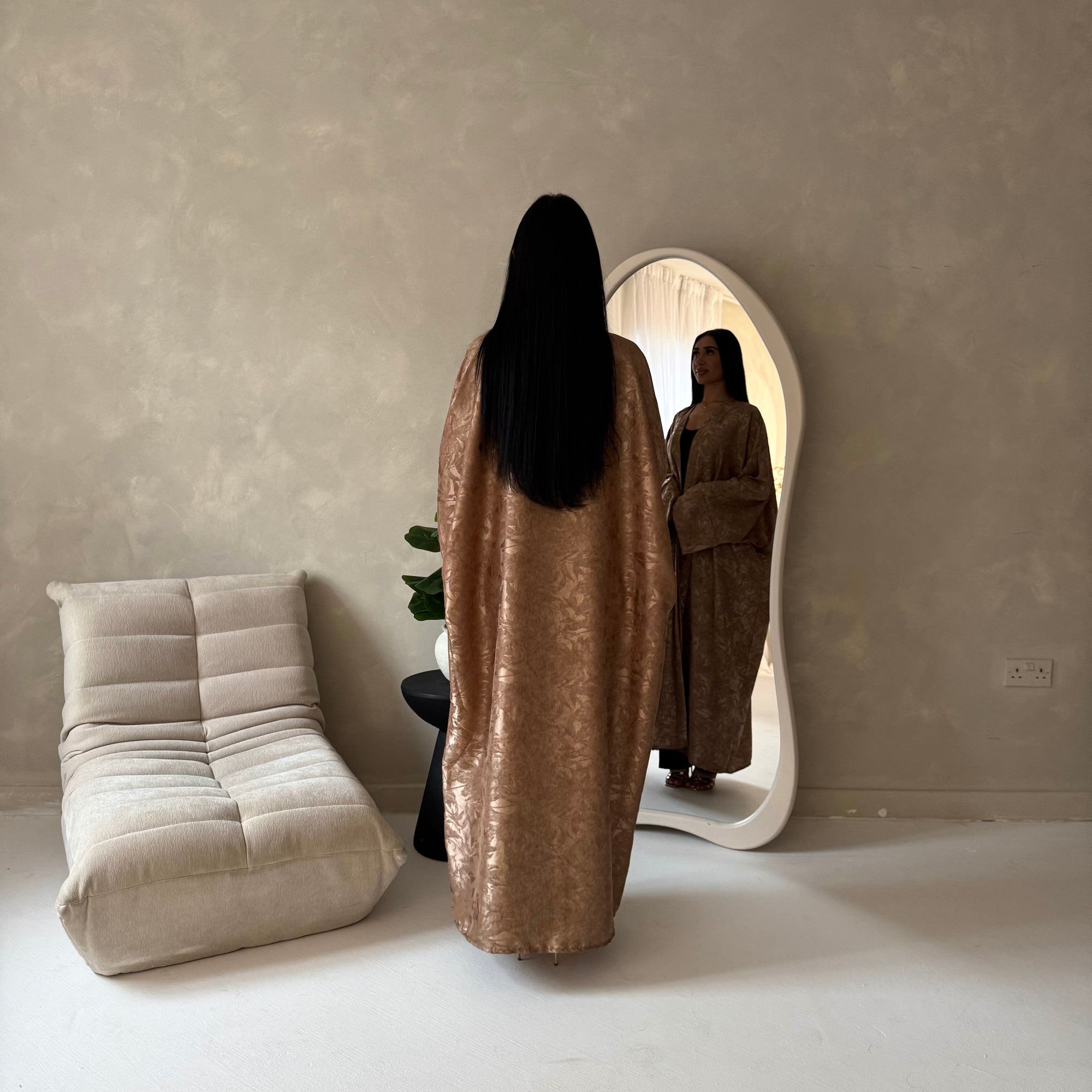 Nadia Mocha Floral Print Modest Abaya Jacket