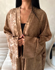 Nadia Mocha Floral Print Modest Abaya Jacket
