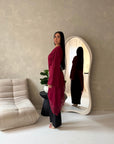 Beyi Wine Lace Assymetrical Satin Midi Dress