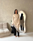 Beyi Beige Lace Assymetrical Satin Midi Dress