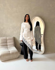 Beyi White Lace Assymetrical Satin Midi Dress