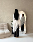 Beyi White Lace Assymetrical Satin Midi Dress