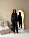 Beyi Black Lace Assymetrical Satin Midi Dress