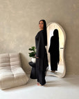 Beyi Black Lace Assymetrical Satin Midi Dress