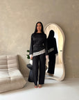 Hayat Black With White Lace Satin Tie back Lace Detail Top