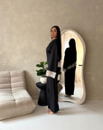 Hayat Black With White Lace Satin Tie back Lace Detail Top