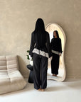 Hayat Black With White Lace Satin Tie back Lace Detail Top