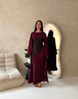 Luna Wine Lace Detail Tie Back Modest Dress