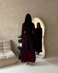 Luna Wine Lace Detail Tie Back Modest Dress