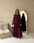 Raia Wine Pearl Detail Modest Skirt Co Ord