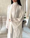 Maya White Satin Kaftan With Neck Scarf Dress