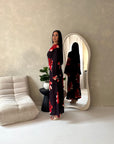 Falon Black Linen Modest Summer Floral Dress