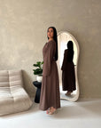Elani Brown Button Detail Plain Smock Dress