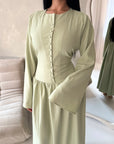 Elani Mint Button Detail Plain Smock Dress