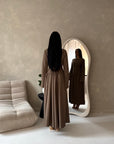 Elani Mocha Button Detail Plain Smock Dress