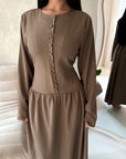 Elani Mocha Button Detail Plain Smock Dress