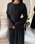 Elani Black Button Detail Plain Smock Dress