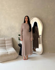 Hana Mocha Floral Lace Detail Modest Dress