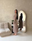 Hana Mocha Floral Lace Detail Modest Dress