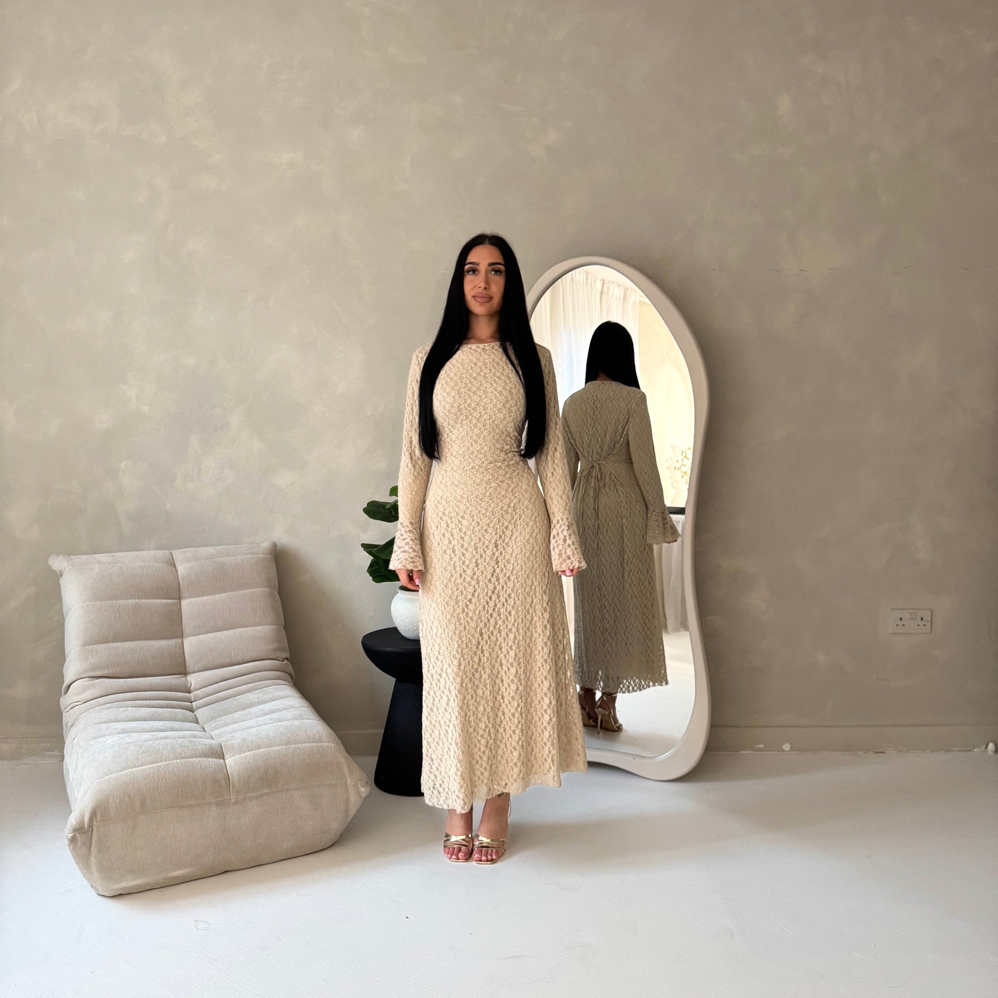 Hana Beige Floral Lace Detail Modest Dress House Of Haniya Hana Beige Floral Lace Detail Modest Dress House Of Haniya
