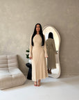 Hana Beige Floral Lace Detail Modest Dress