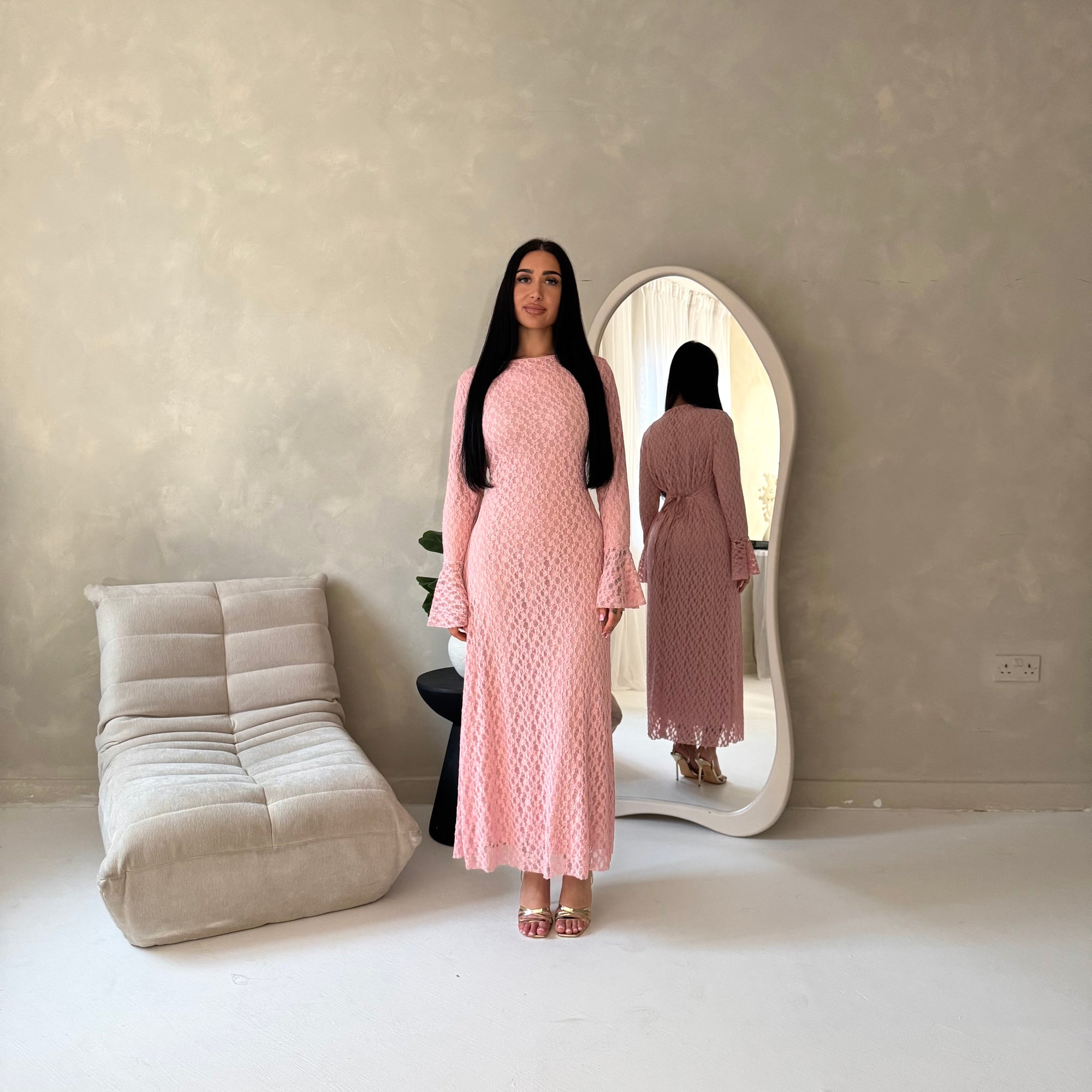 Hana Pink Floral Lace Detail Modest Dress House Of Haniya Hana Pink Floral Lace Detail Modest Dress House Of Haniya