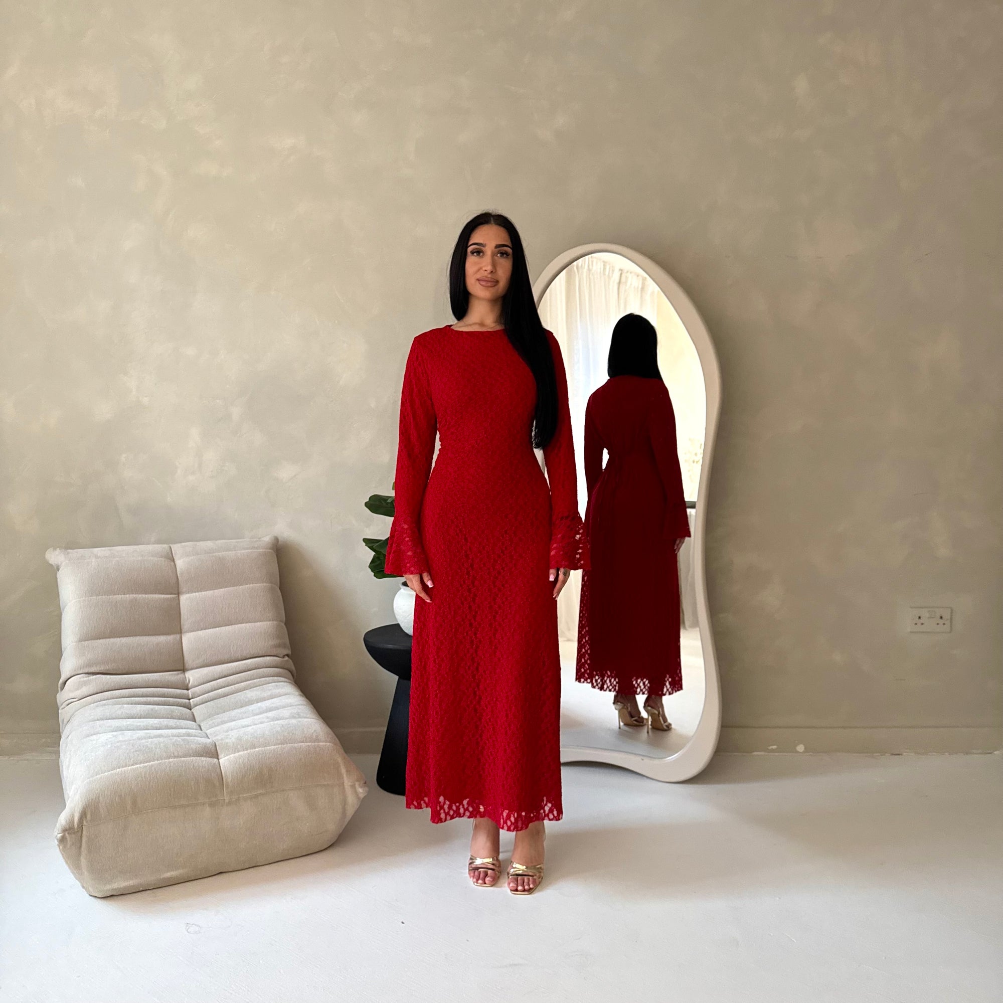 Hana Red Floral Lace Detail Modest Dress House Of Haniya Hana Red Floral Lace Detail Modest Dress House Of Haniya