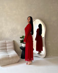 Hana Red Floral Lace Detail Modest Dress