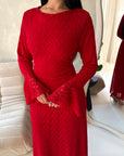 Hana Red Floral Lace Detail Modest Dress