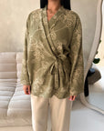 Anita Khaki & Cream Floral Embroidery Linen Co-ord Set