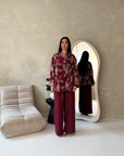 Anita Wine & Cream Floral Embroidery Linen Co-ord Set