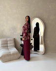 Anita Wine & Cream Floral Embroidery Linen Co-ord Set