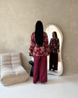 Anita Wine & Cream Floral Embroidery Linen Co-ord Set