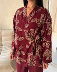 Anita Wine & Cream Floral Embroidery Linen Co-ord Set