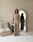 Anita Mocha & Cream Floral Embroidery Linen Co-ord Set