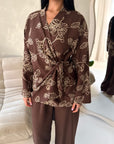 Anita Chocolate & Cream Floral Embroidery Linen Co-ord Set