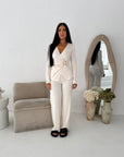 Nadia Cream Soft Wrap Gold Buckle Trouser Co Ord