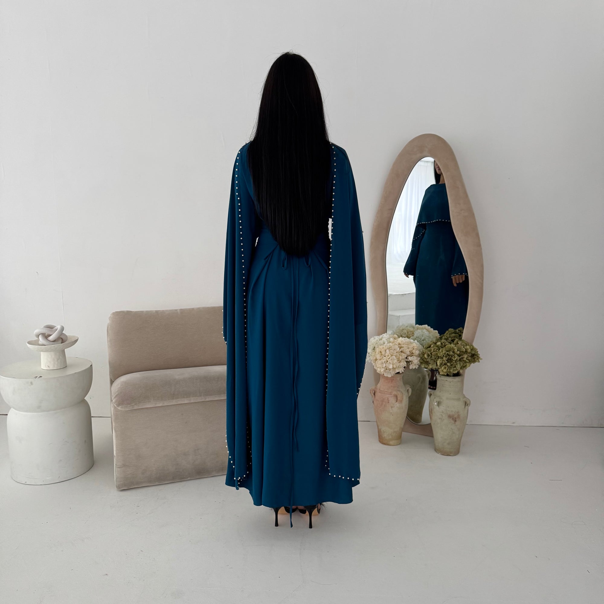 Sherin Teal Pearl Detail Modest Dress