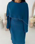 Sherin Teal Pearl Detail Modest Dress
