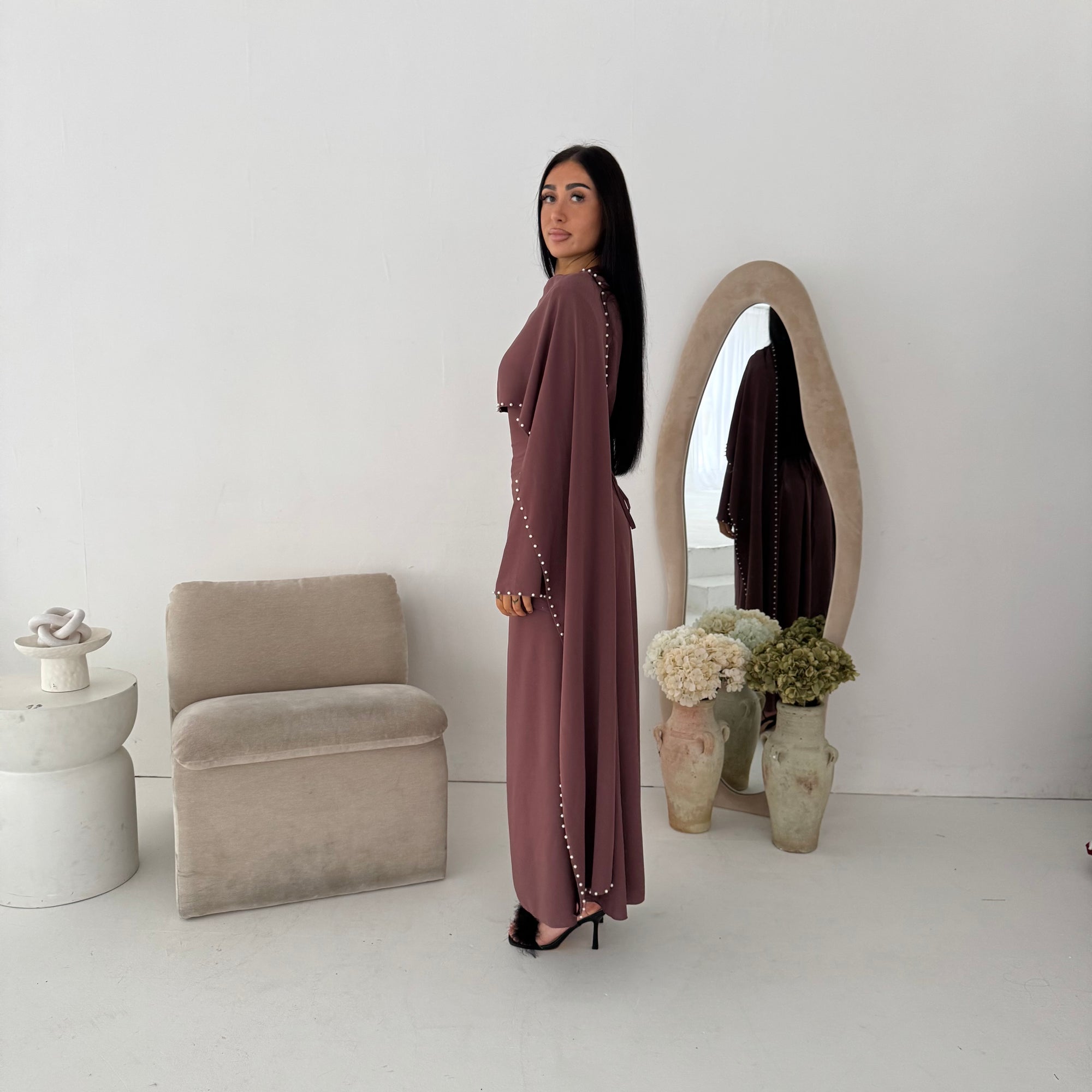 Sherin Berry Pearl Detail Modest Dress