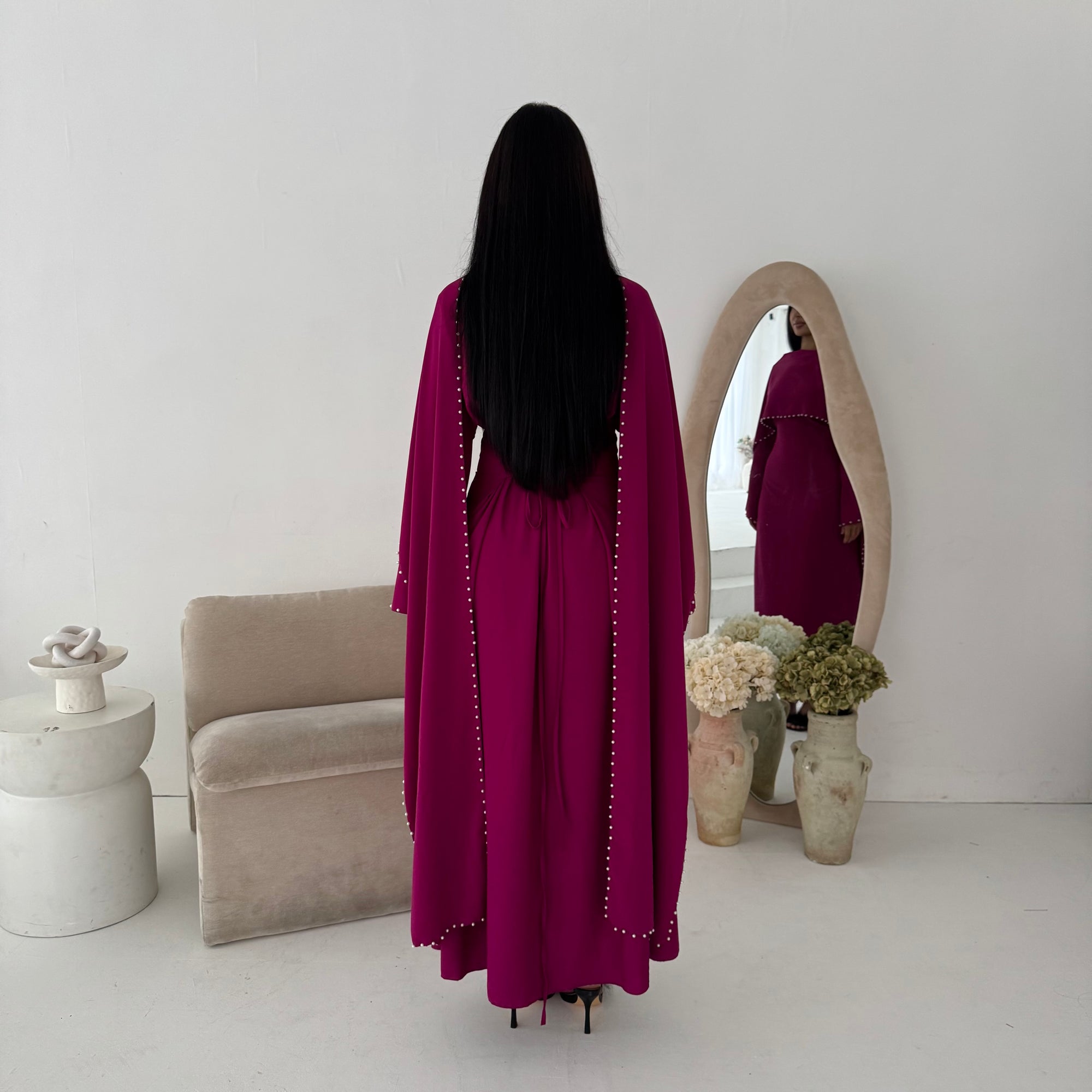 Sherin Magenta Pearl Detail Modest Dress