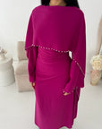 Sherin Magenta Pearl Detail Modest Dress