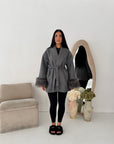 Shaynia Charcoal Short Belted Extreme Fur Coat