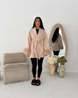 Shaynia Beige Short Belted Extreme Fur Coat
