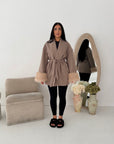 Shaynia Mocha Short Belted Extreme Fur Coat