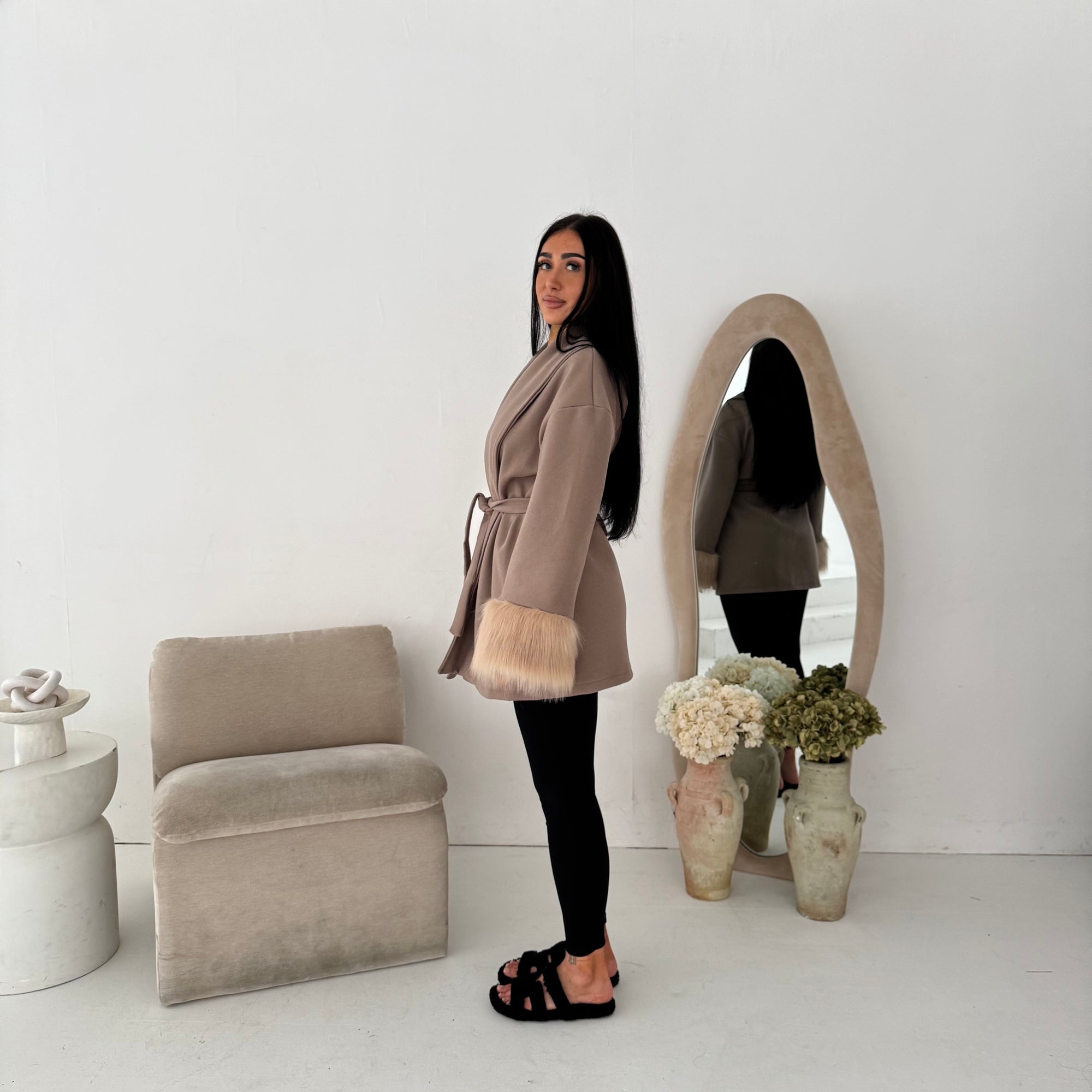 Shaynia Mocha Short Belted Extreme Fur Coat