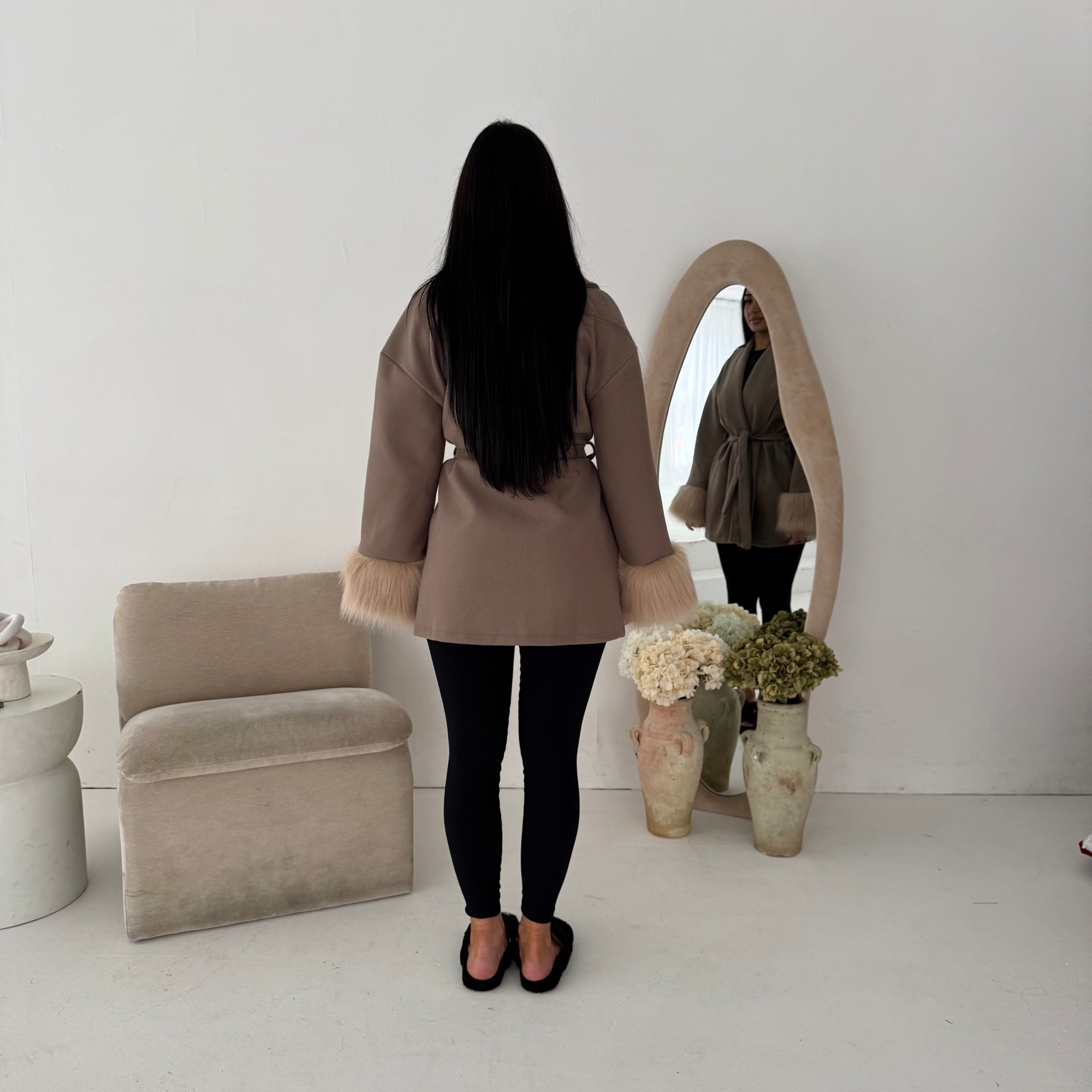 Shaynia Mocha Short Belted Extreme Fur Coat