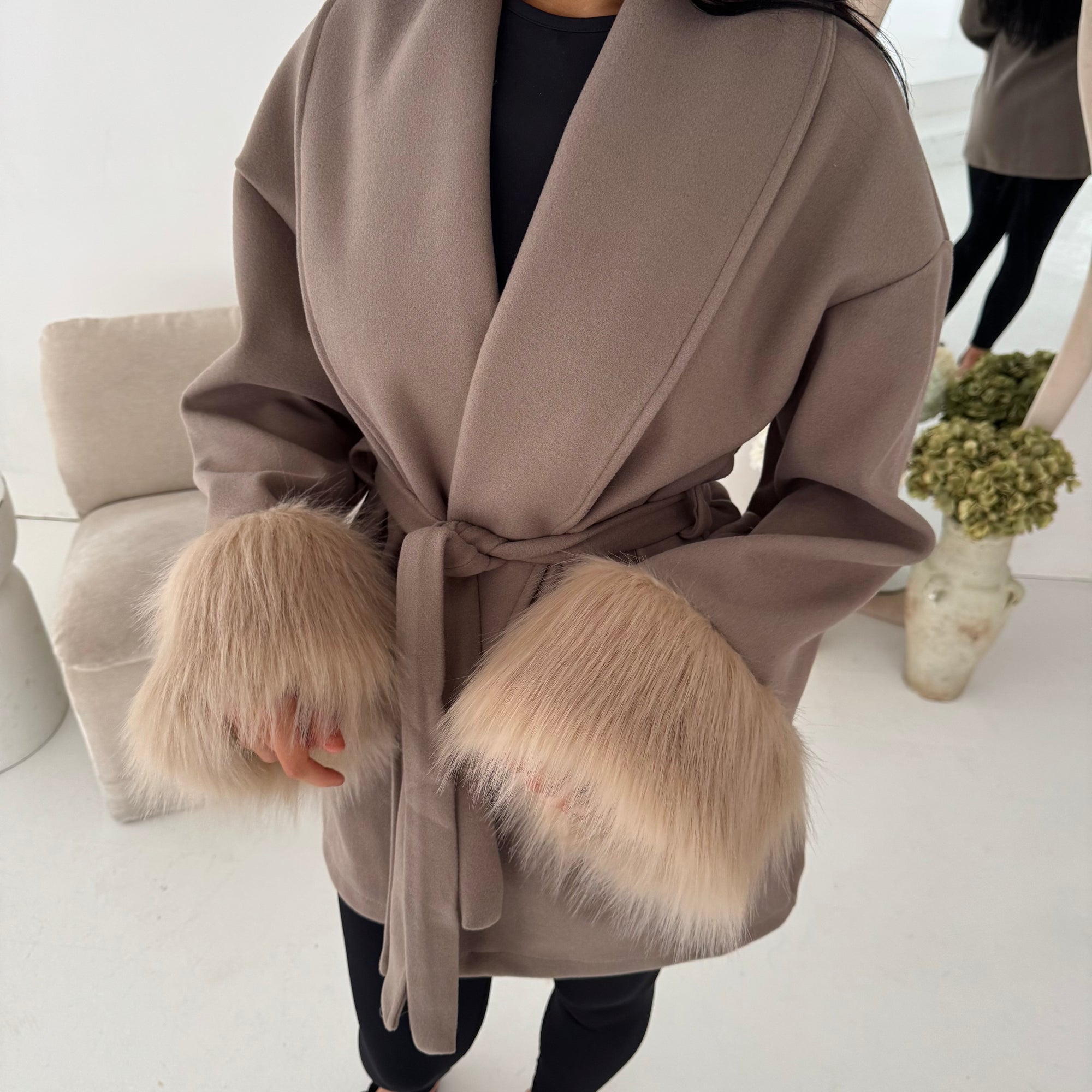 Shaynia Mocha Short Belted Extreme Fur Coat